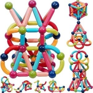 Jeu de construction magnétique 164 pièces cubes-barres-blocs et bâtonnets