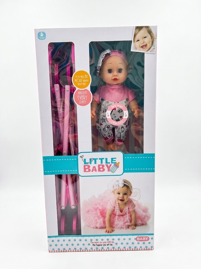 poupée avec poussette pliable